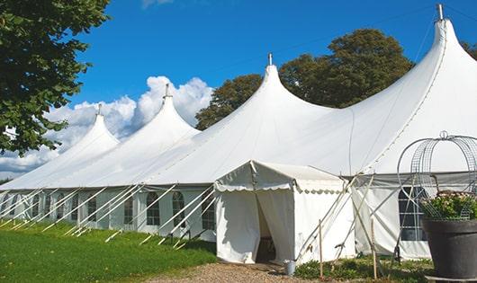 high-quality portable toilets stationed at a wedding, meeting the needs of guests throughout the outdoor reception in Alma